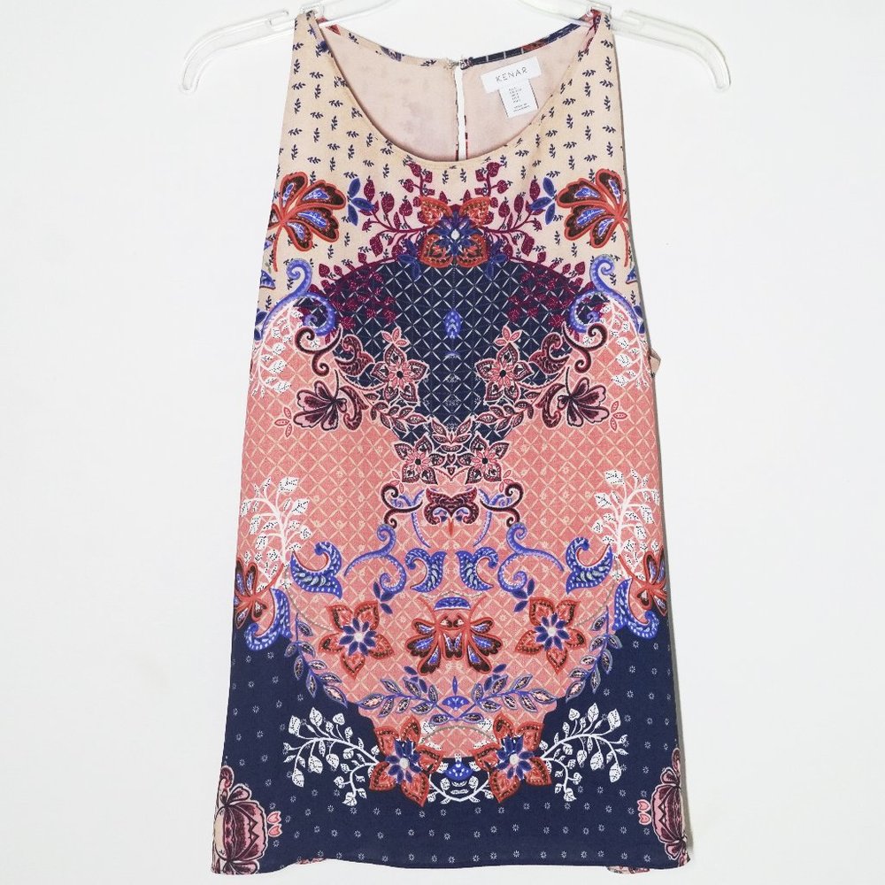 NWOT Kenar Sleeveless Paisley Floral Owl Blouse